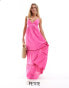 Фото #1 товара ONLY Petite tiered maxi dress with contrast lace in pink