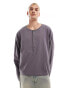 ASOS DESIGN oversized long sleeve t-shirt with henley neck in charcoal