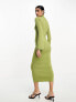 Pretty Lavish high neck split knitted midaxi dress in olive