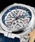 ფოტო #4 პროდუქტის Men's Automatic Blue Alligator Embossed Genuine Leather Strap with White Stitching Watch 44mm