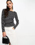 Фото #1 товара Brave Soul long sleeve striped top with ruffled collar in black