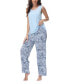 ფოტო #6 პროდუქტის Women's Solid 2 Piece Tank Top with Printed Wide Pants Pajamas Set