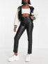 Фото #1 товара JJXX high waisted faux leather straight leg trousers in black