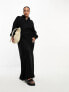 ASOS DESIGN Curve linen utility maxi belted shirt dress in black