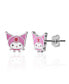 Sanrio Womens and Friends Silver Plated and Enamel Stud Earrings - Kuromi, Officially Licensed