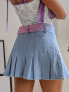 Фото #5 товара Labelrail x Pose and Repeat pleated mini skirt in washed denim with pastel organza scarf belt