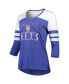 Фото #3 товара Women's Heather Royal New York Mets League Leader Tri-Blend 3/4-Sleeve V-Neck T-shirt
