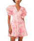 Фото #1 товара Women's Printed V-Neck Tiered Bubble Puff Sleeve Mini Dress