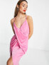 ASOS DESIGN drape detail satin midi dress with strappy back in pink