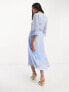 ASOS DESIGN lace insert pleated midi dress with embroidery in pale blue