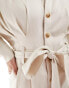 Фото #3 товара & Other Stories long sleeve jumpsuit with button front and tie waist in light beige