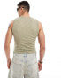 Фото #4 товара ASOS DESIGN muscle fit textured vest in khaki with seam detail