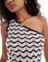 Noisy May knitted one shoulder top co-ord in black & white wave