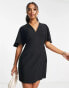 ASOS DESIGN Petite v neck mini dress with fluted sleeve in black