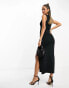 ASOS DESIGN plunge midi dress with draped skirt detail Черный, 44 - фото #3