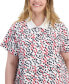 Фото #3 товара Plus Size Ditsy-Floral Printed Polo Top