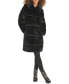 Womens Faux-Leather Trim Faux-Fur Coat