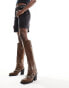 Public Desire Wide Fit Nashville knee boot with hardware in distressed brown