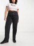 ONLY Curve high waisted jeans with frayed hem in black