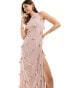 Фото #1 товара TFNC Bridesmaid chiffon 3D flower detail one shoulder maxi dress in soft pink