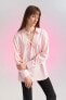Фото #3 товара Oversize Fit Yakası Bağcık Detaylı Uzun Kollu Gömlek %100 Pamuk Bluz
