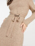 ASOS DESIGN knitted midi dress with tie waist in oatmeal