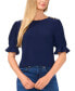 Women's Puff-Sleeve Button-Shoulder Knit Top Navy J, S - фото #4