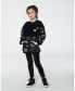 ფოტო #2 პროდუქტის Big Girls Bi-Material French Terry And Sherpa Tunic With Pocket Black Printed Rainbow Hearts