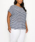 Plus Size Slub Stripe Roll Sleeve Side Button Top