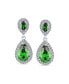 Green Simulated Emerald Pave CZ Halo Teardrop Pear Shape Dangle Drop Statement Earrings For Women Prom Rhodium Plated Brass