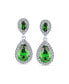 Фото #2 товара Green Cubic Zirconia Pave Clear CZ Halo Teardrop Pear Shape Dangle Drop Statement Earrings For Women Rhodium Plated Brass