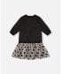 Big Girls Bi-Material Long Sleeve Dress With Frill Shimmering Black