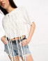 Miss Selfridge festival macrame cropped fringed t-shirt in cream