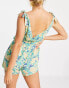 ASOS DESIGN beach playsuit with tie shoulders in neon flash snake print