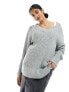 Weekday Farila oversized v neck ladder knit jumper in light grey