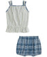 ფოტო #2 პროდუქტის Baby Girls Striped Cotton Top & Plaid Bloomer Set