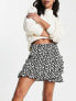 JDY frill detail wrap mini skirt in black & white floral