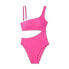 Фото #4 товара Women's Ribbed One Shoulder Cut Out One Piece Swimsuit - Shade & Shore Hot Pink