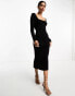 ASOS DESIGN square neck softline long sleeve midi dress in black