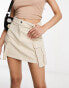 Фото #2 товара Miss Selfridge cargo pocket denim mini skirt in stone