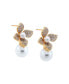 Pave Four Leaf Dangling Flower Imitation Pearl Stud Earring