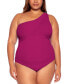 Becca Etc Women's Plus Size Asymmetrical-Neck One Piece Swimsuit Purple Size 1X