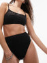 Topshop crochet high waist high leg bikini bottoms in black