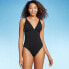 Фото #1 товара Women's Ribbed Triangle One Piece Swimsuit - Shade & Shore Black XS