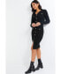 ფოტო #3 პროდუქტის Women's Gold Button Pocket Knit Long Sleeve Dress