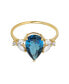 ფოტო #1 პროდუქტის Genuine Yellow 14K Gold 3CTW Gemstone Marquise Side Stones Blue Topaz Pink Tourmaline or Purple Amethyst Teardrop Statement Ring February Birthstone