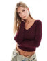 Фото #1 товара Bershka v-neck long sleeve top in burgundy