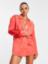 Annorlunda wide shoulder cut-out blazer dress in grenadine coral