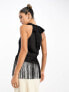 Pretty Lavish high neck fringe satin crop top in black