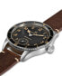 ფოტო #3 პროდუქტის Men's Khaki Aviation Pioneer Brown Leather Strap Watch 43mm